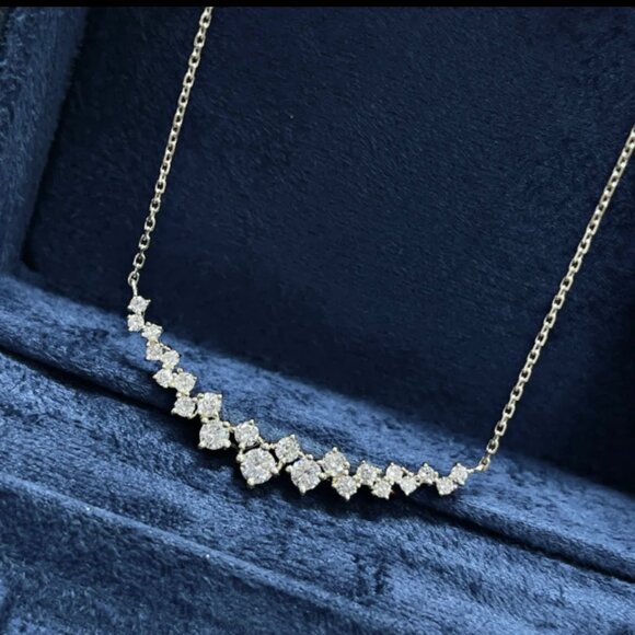 NEW Cluster Necklace 16” 14K White Gold Plated CZ Wedding Minimalist Dainty - Picture 3 of 16